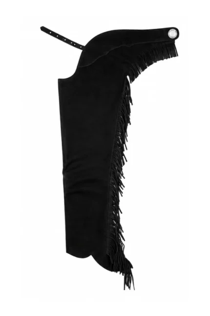 Shadow Black Fringe Western Show Chaps with Curved Yoke