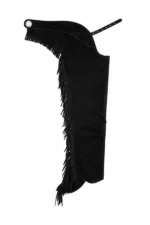 Shadow Black Fringe Western Show Chaps with Curved Yoke Side View