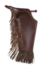 Shadow Creek Dark Brown Leather Chink Chaps with Fringe Side View
