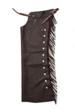 Shadow Creek Leather Shotgun Chaps with Long Brown Fringe