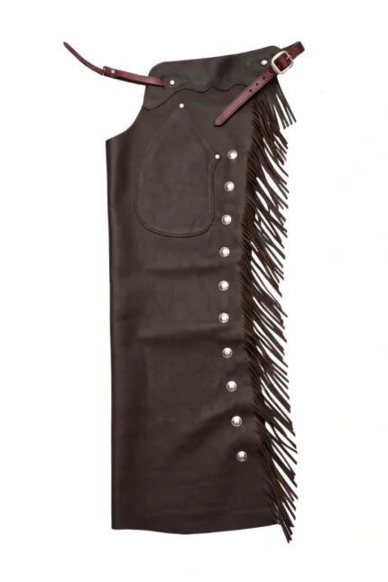 Shadow Creek Leather Shotgun Chaps with Long Brown Fringe