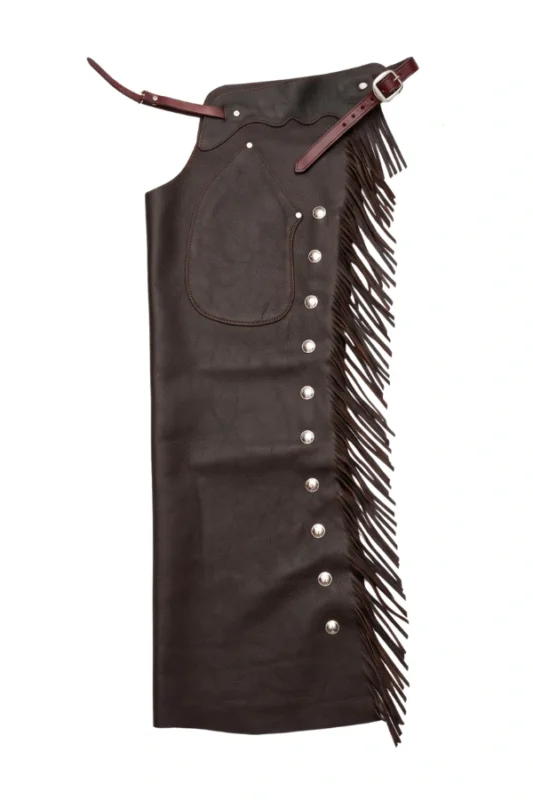 Shadow Creek Leather Shotgun Chaps with Long Brown Fringe