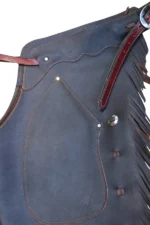Shadow Creek Leather Shotgun Chaps with Long Brown Fringe Pocket View