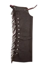 Shadow Creek Leather Shotgun Chaps with Long Brown Fringe Side View