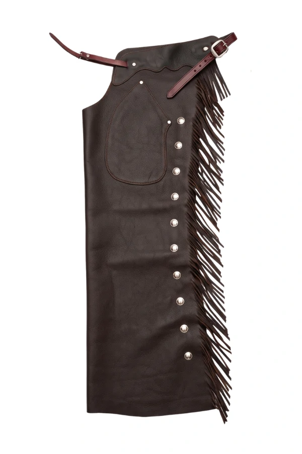 shadow-creek-leather-shotgun-chaps Shadow Creek Leather Shotgun Chaps with Long Brown Fringe