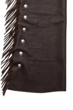 Shadow Creek Leather Shotgun Chaps with Long Brown Fringe Details View