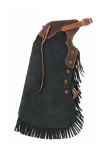 Shadow Creek Black Youth Western Chaps with Brown Leather Trim