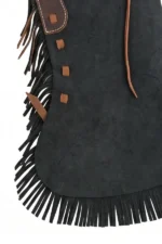 Shadow Creek Black Youth Western Chaps with Brown Leather Trim Fringe View