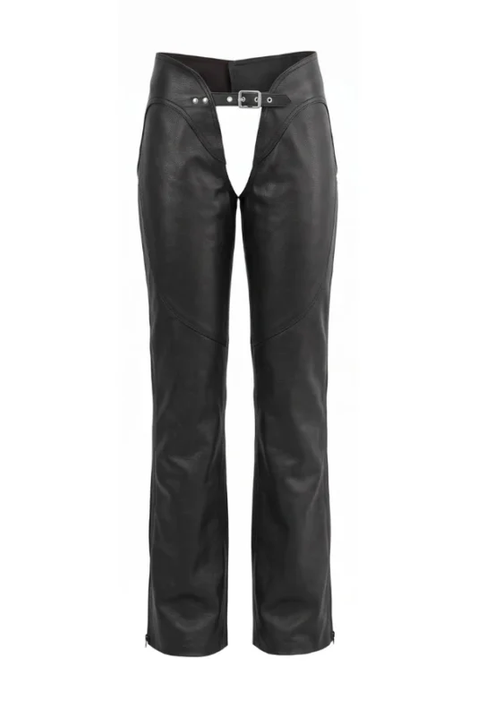 Shadow Curve Women's Black Leather Motorcycle Chaps