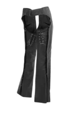 Shadow Curve Women's Black Leather Motorcycle Chaps Back Details View