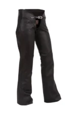Shadow Curve Women's Black Leather Motorcycle Chaps Front View