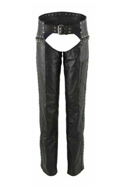 Shadowline Stud Women's Black Leather Motorcycle Riding Chaps