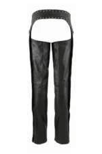 Shadowline Stud Women's Black Leather Motorcycle Riding Chaps Back View