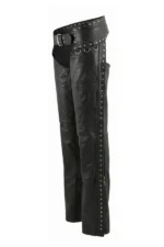 Shadowline Stud Women's Black Leather Motorcycle Riding Chaps Side View