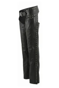 Shadowline Stud Women's Black Leather Motorcycle Riding Chaps Side View