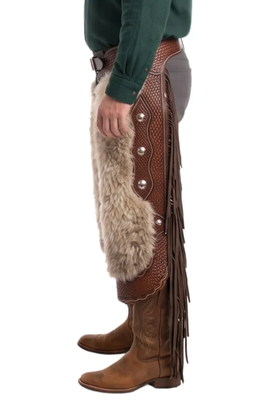 Sierra Crest Woolies Chinks with Textured Leather and Conchos Side View