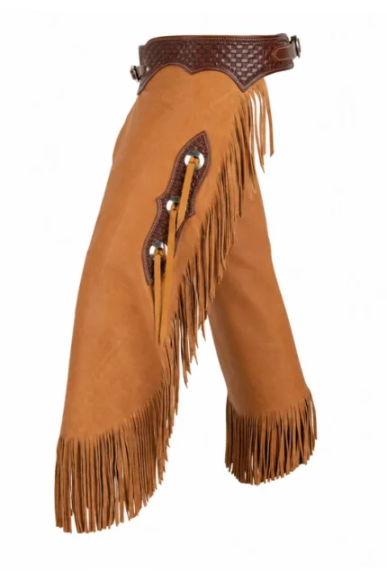 Sierra Heritage Leather Chink Chaps with Basketweave Yoke and Fringe