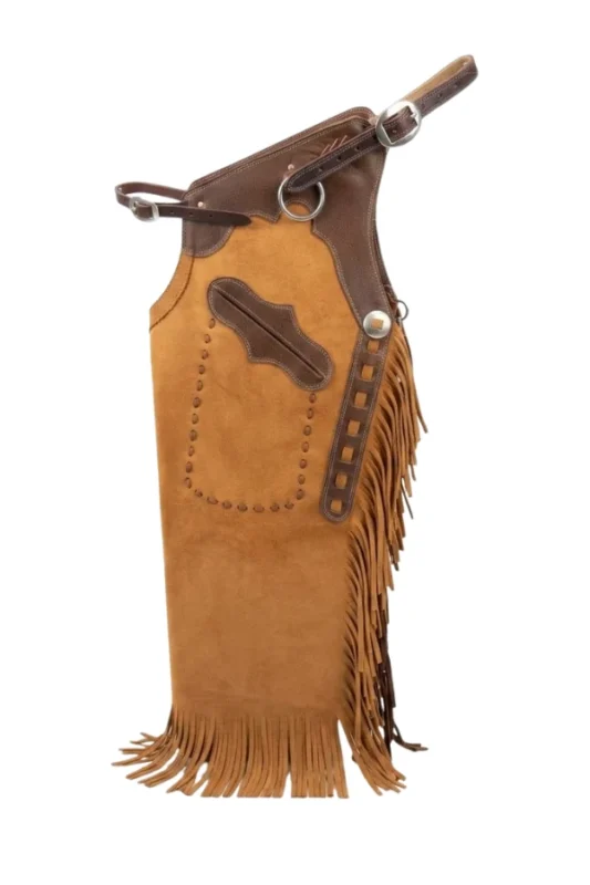 Sierra Outrider Suede Chink Chaps with Contrast Leather Yoke and Fringe