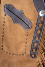 Sierra Outrider Suede Chink Chaps with Contrast Leather Yoke and Fringe Pocket View