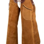 Sierra Tan Suede Batwing Chaps with Tooled Leather Yoke and Stud Accents