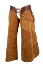 Sierra Tan Suede Batwing Chaps with Tooled Leather Yoke and Stud Accents