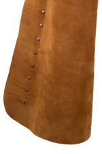 Sierra Tan Suede Batwing Chaps with Tooled Leather Yoke and Stud Accents Details View