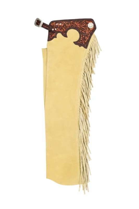Sierra Tan Suede Western Show Chaps with Tooled Yoke