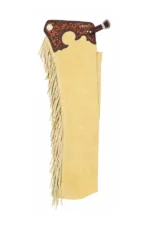 Sierra Tan Suede Western Show Chaps with Tooled Yoke Side View