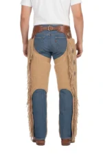 Sierra Tan Woolies Chaps with Leather Fringe and Concho Detailing Back View