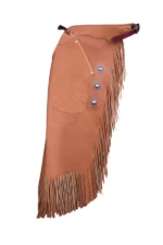 Sierra Trail Leather Chink Chaps with Fringe and Concho Details