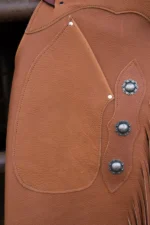 Sierra Trail Leather Chink Chaps with Fringe and Concho Details Details View