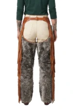 Silver Canyon Woolies Chaps with Long Leather Fringe Back View