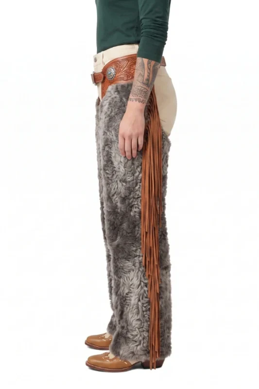 Silver Canyon Woolies Chaps with Embossed Leather Side View