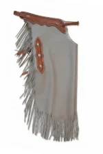 Silver Mesa Gray Leather Chink Chaps with Brown Accents and Conchos Side View