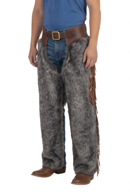 Silver Ridge Gray Woolies Chaps with Leather Fringe