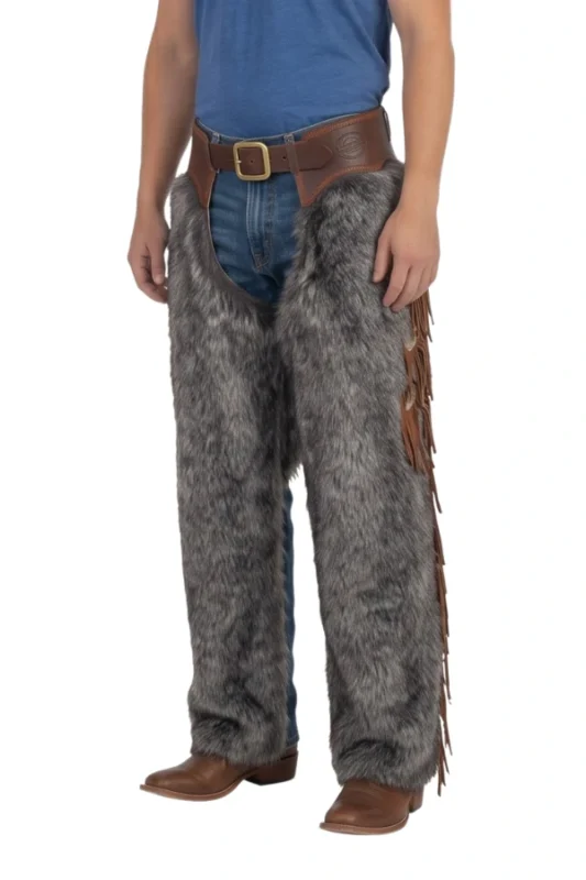 Silver Ridge Gray Woolies Chaps with Leather Fringe