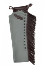 Silver Sage Leather Shotgun Chaps with Tooled Brown Yoke