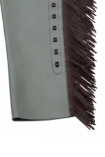 Silver Sage Leather Shotgun Chaps with Tooled Brown Yoke Knee View