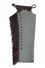 Silver Sage Leather Shotgun Chaps with Tooled Brown Yoke Side View
