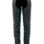 Silver Stud Western Women's Black Leather Motorcycle Chaps