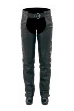 Silver Stud Western Women's Black Leather Motorcycle Chaps