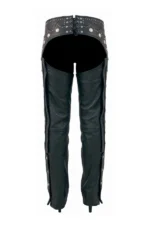 Silver Stud Western Women's Black Leather Motorcycle Chaps Back View