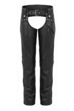 Steel Crest Women's Studded Black Leather Motorcycle Chaps