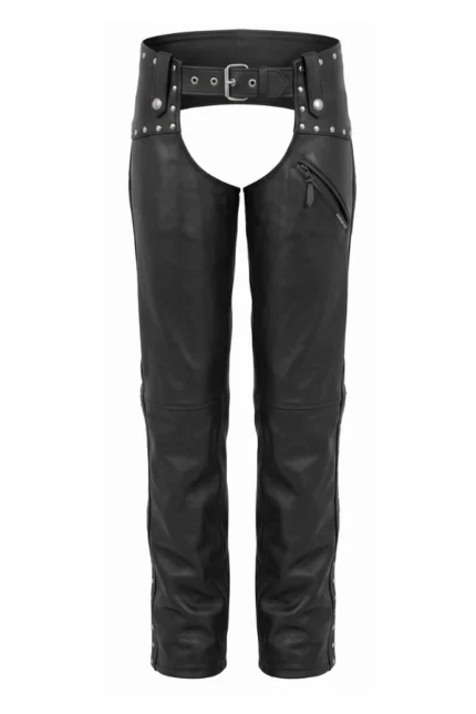 Steel Crest Women's Studded Black Leather Motorcycle Chaps