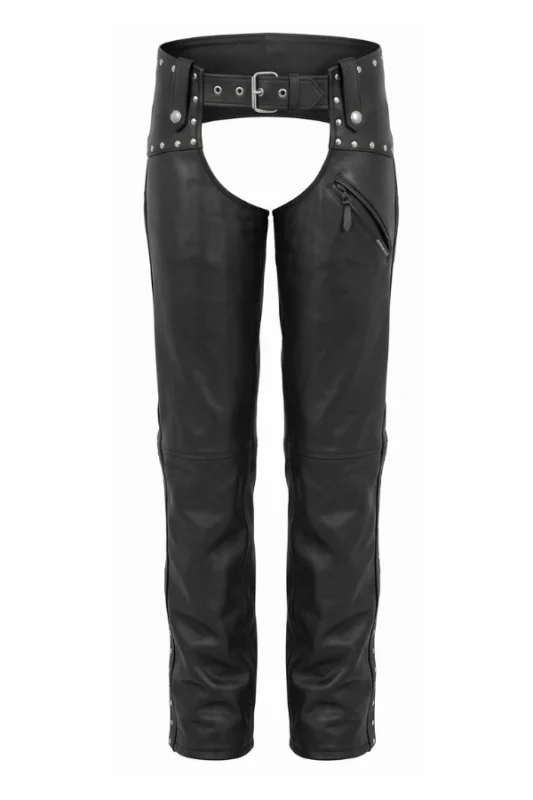 Steel Crest Women's Studded Black Leather Motorcycle Chaps
