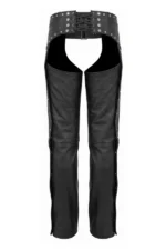 Steel Crest Women's Studded Black Leather Motorcycle Chaps Back View