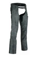 Storm Gray Women's Vintage Leather Motorcycle Chaps Front View