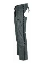 Storm Gray Women's Vintage Leather Motorcycle Chaps Side View