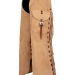 Tan Suede Leather Batwing Chaps with Long Fringe