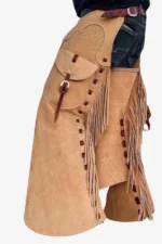 Tan Fringed Leather Batwing Chaps Worn for Western Riding